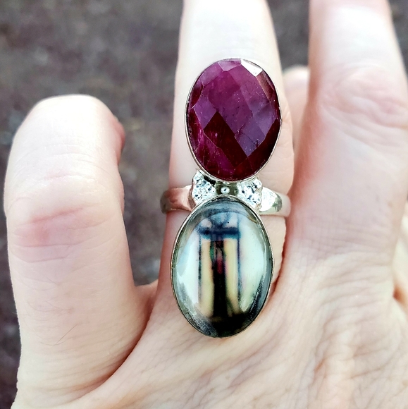 New Unique Fancy Glass Protection Faceted Cherry Ruby 925 Silver Magic Ring. - Picture 8 of 16